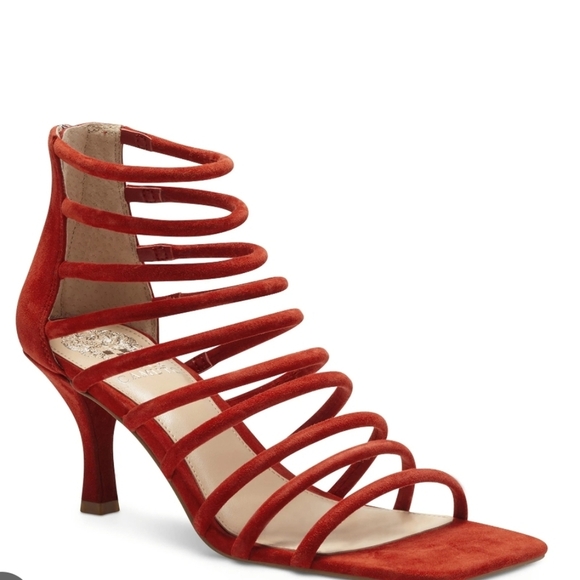 Vince Camuto Women Ambaritan SquareElegant Red Strappy Heels Sandals Shoes Sz 8M - Picture 1 of 12